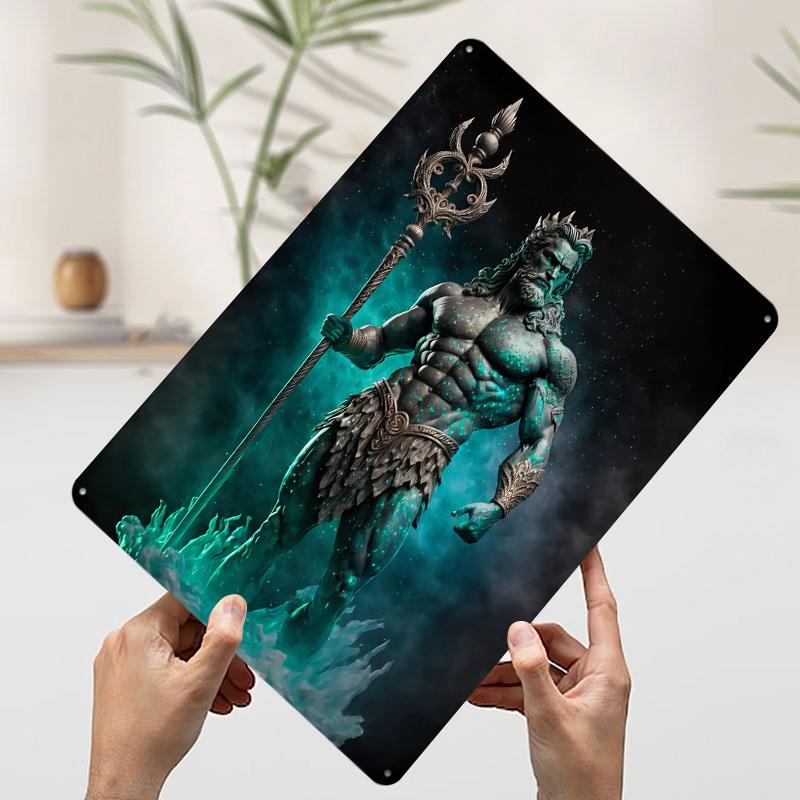 Poseidon God of the Seas Printed Poster Customized Retro Wall Art Vintage Metal Tin Signs for Home Gaming Decoration Room House