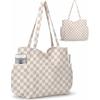 Corduroy Tote Bag for Women,Large Capacity Cute Tote Bags With 6 Pockets,Crossbody Shoulder Handbag for Work Travel Gym