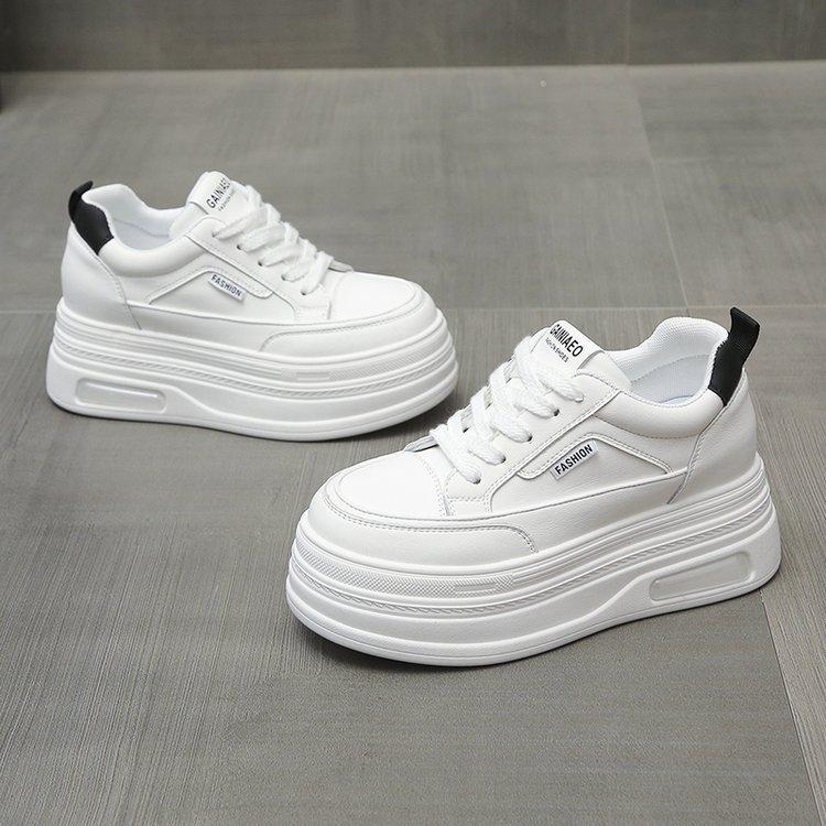 Small Thick-soled Inner Height Increase Casual Board Shoes Women's 2025 Spring New Popular Lace-up Muffin Little White Shoes Single Shoes