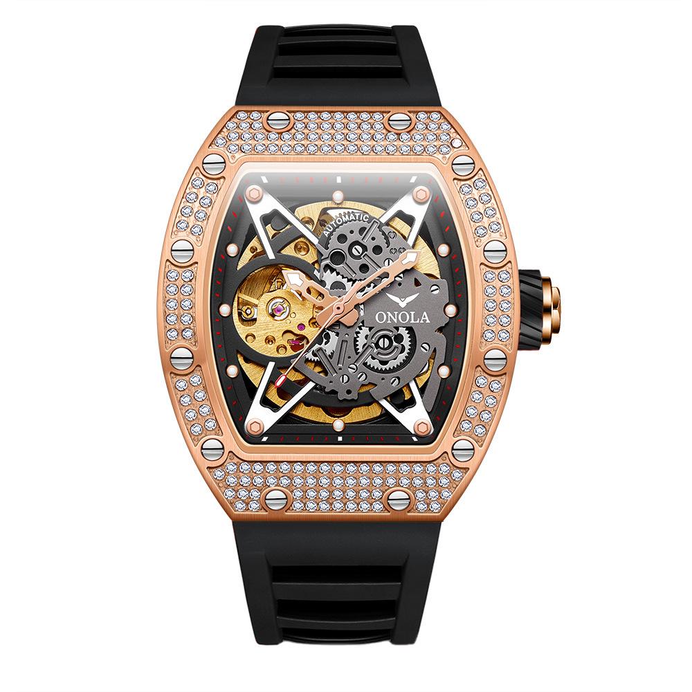 Fashion Full Diamond New Watch Fully Automatic Mechanical Watch Men's Silicone Strap Waterproof