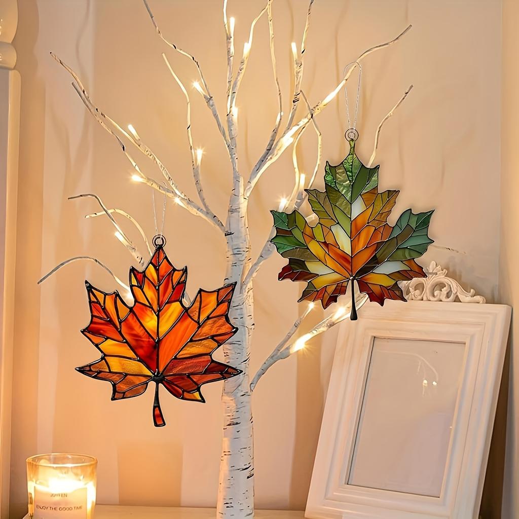2D Flat,Thanksgiving Acrylic Maple Leaf Light Catcher, Classic Autumn Celebration Home & Door Decor,Christmas & New Year Gifts