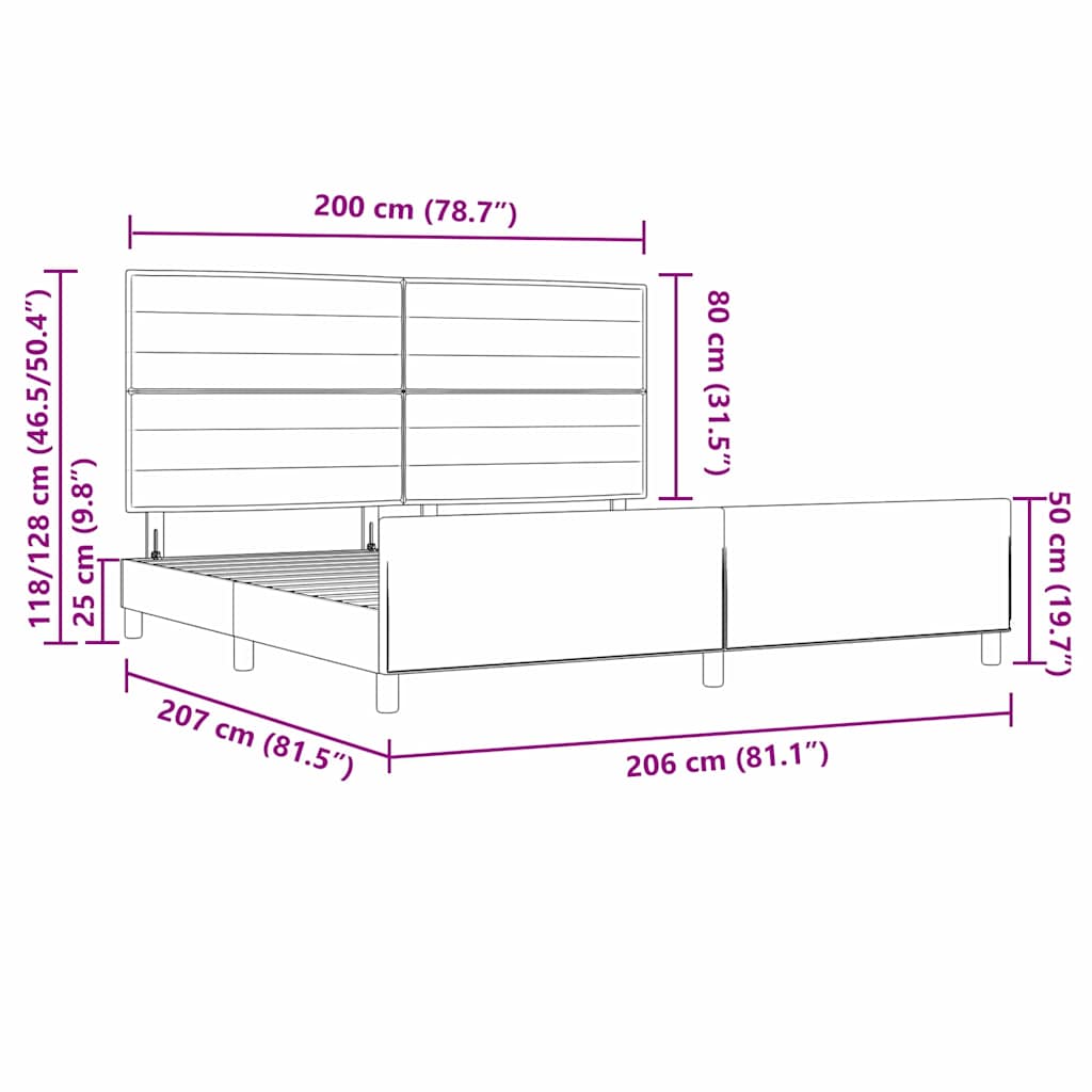 Bed Frame with Headboard Dark Gray 200 x 200 cm Fabric