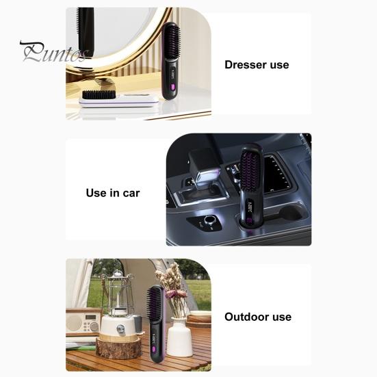 Беспроводная щетка-выпрямитель для волос 3 температуры ЖК-дисплей Быстрый нагрев Перезаряжаемая от USB Портативная горячая щетка Электрическая пушистая укладка вьющихся волос