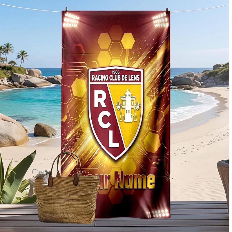 racing club de lens Personalized Printed Beach Towel Soccer Logo Support Custom Name Text Absorbent Towel For Sport Travel Special Gift