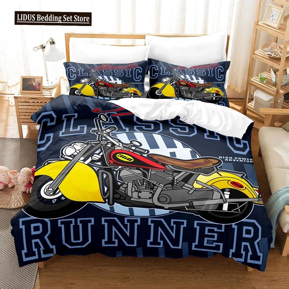 Motorcycle Duvet Cover Set Dirt Bike Extreme Sports Theme For Boy Girl Motocross Racer Polyester Bedding Set King Queen Size