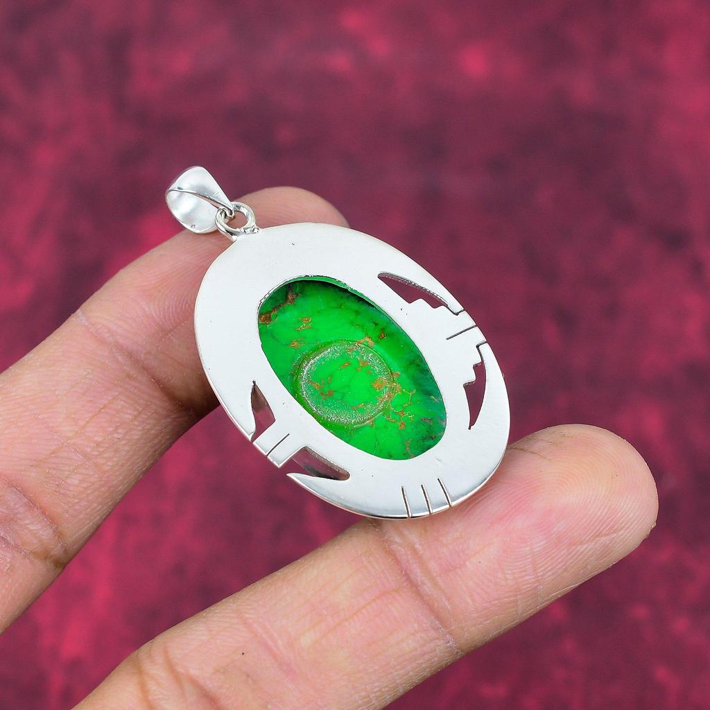 Кулон из зеленой меди и бирюзы, кулон из стерлингового серебра 925 пробы с драгоценными камнями, подвеска ручной работы, изумительное ювелирное украшение, подарок для нее