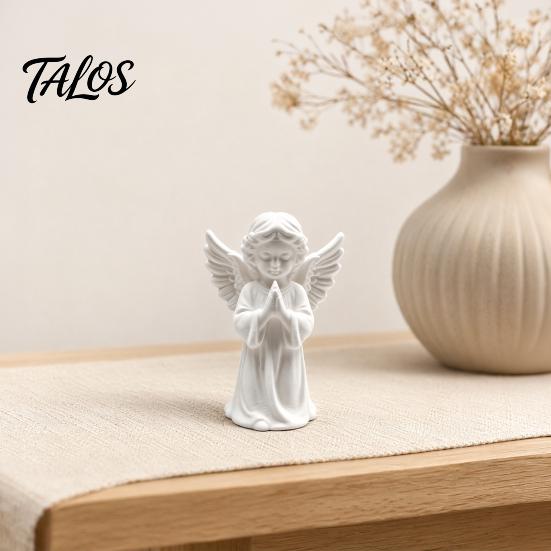 Talos 3D-печатная статуэтка молящегося ангела, элегантная матово-белая фигурка херувима с детализированными крыльями, прочный минималистичный орнамент для декора гостиной и