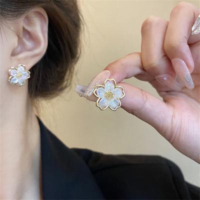 Модные корейские серьги-гвоздики с цветком для женщин и девушек, подарочные украшения оптом