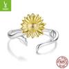 Golden Sunflower Open Ring Exquisite S925 Sterling Silver Sunflower Lucky Ring Jewelry