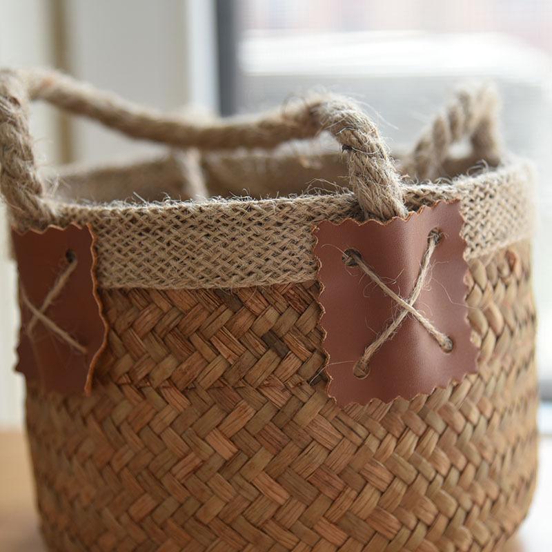 2 шт./комплект Плетеная из морских водорослей Портативная корзина для хранения Многоцелевой ручной работы Бытовой контейнер для хранения Декоративный органайзер