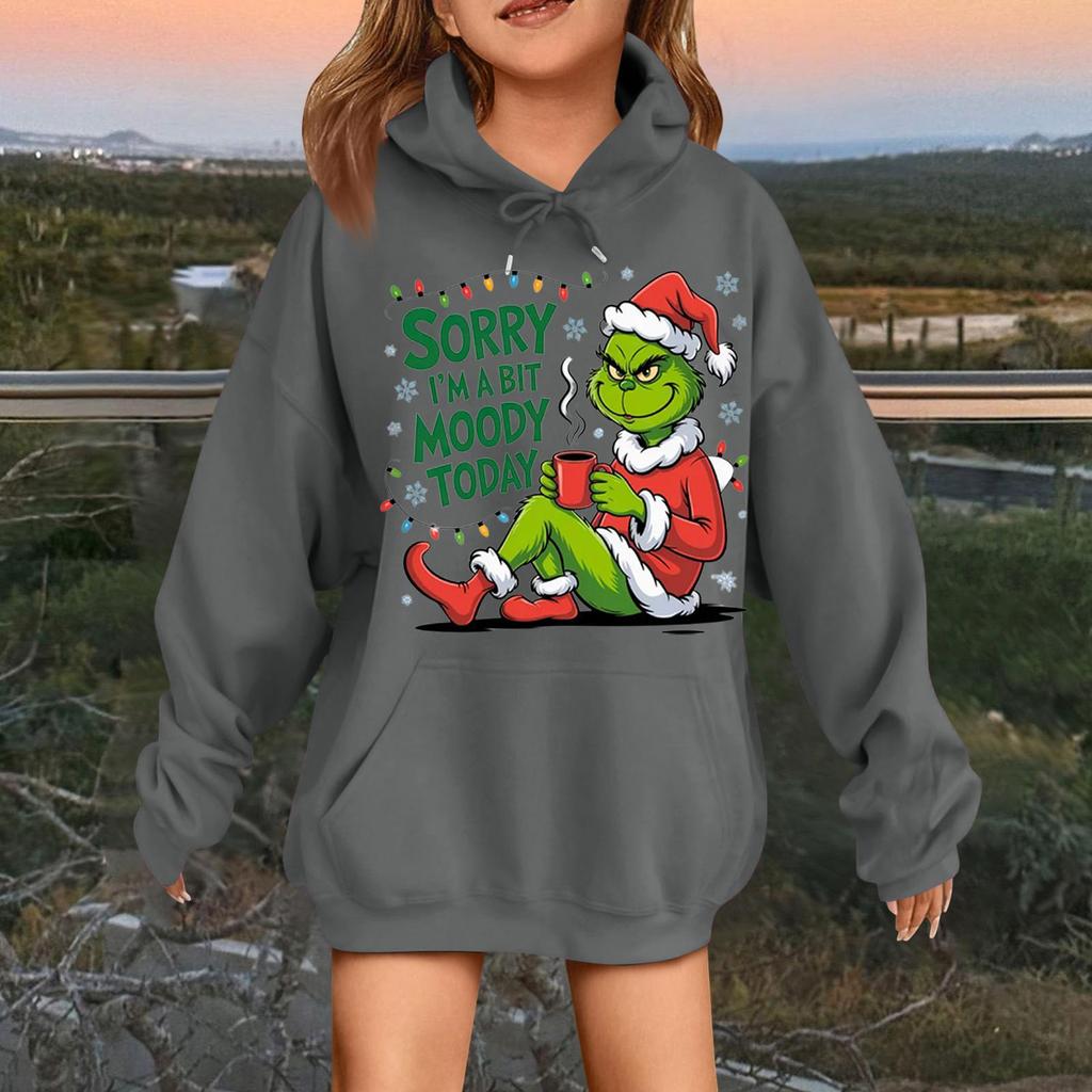 Children's Fashionable Casual Long-sleeved Loose Christmas Print Pullover Hooded Sweatshirt