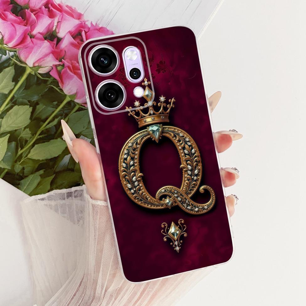 Прозрачный Для Oppo Reno 14Pro CPH2739 PKZ110 Чехол Для Oppo Reno14 Pro Чехол Роскошная Корона Буквы A-Z 2D Плоский Узор