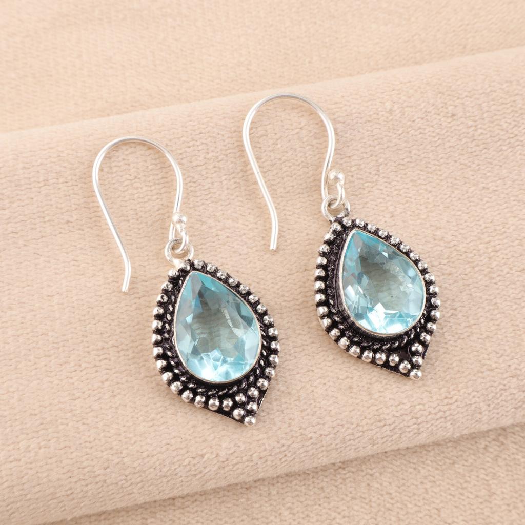 Beautiful Sky Blue Topaz Gemstone 925 Sterling Silver Handmade Earrings Jewelry EE-164-2