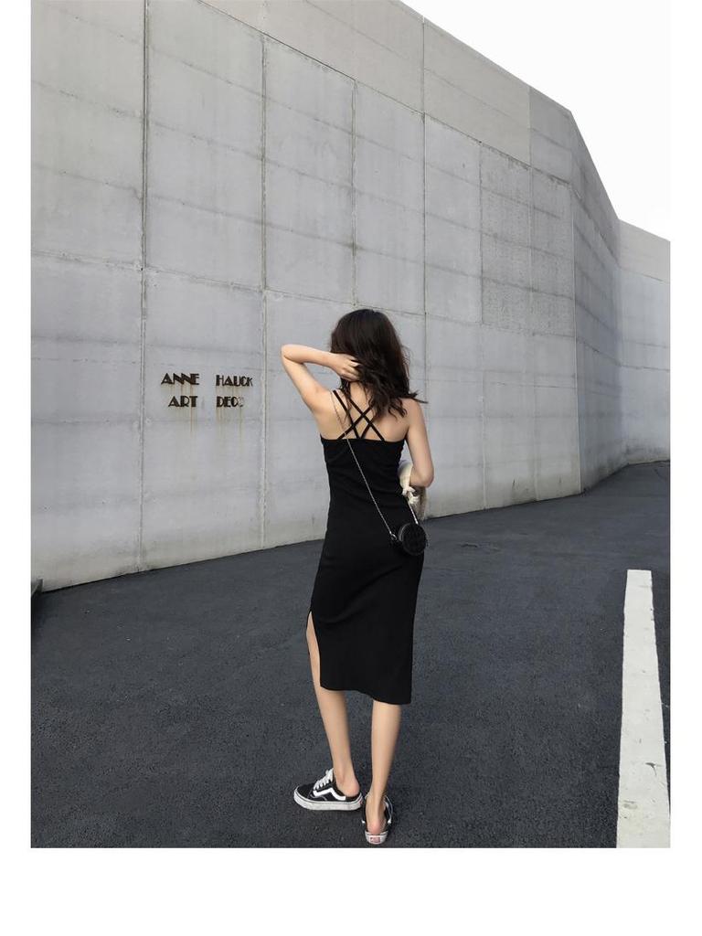 Лето 2024 Женское Платье Средней Длины На Подтяжках С Разрезами - Верхняя Одежда Для Стройности и Шикарного Дизайна