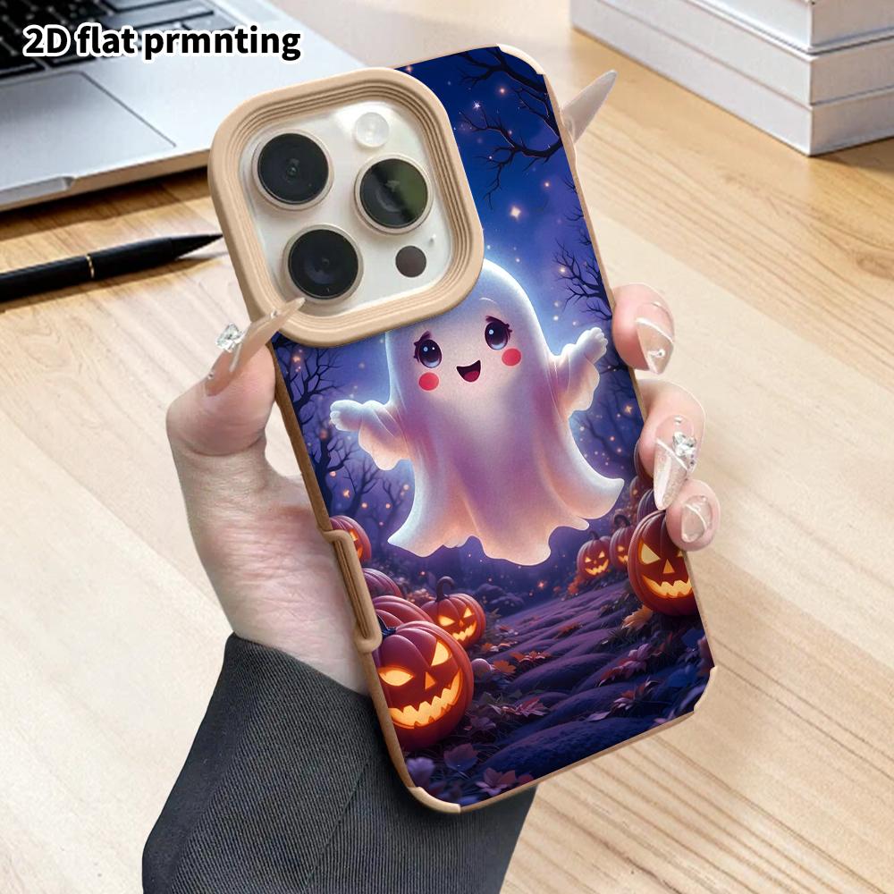 Phone Case: 2D flat lambskin suitable for iPhone 18 17 16 15 14 13 Pro protective case, happy ghost, Christmas and Halloween gifts