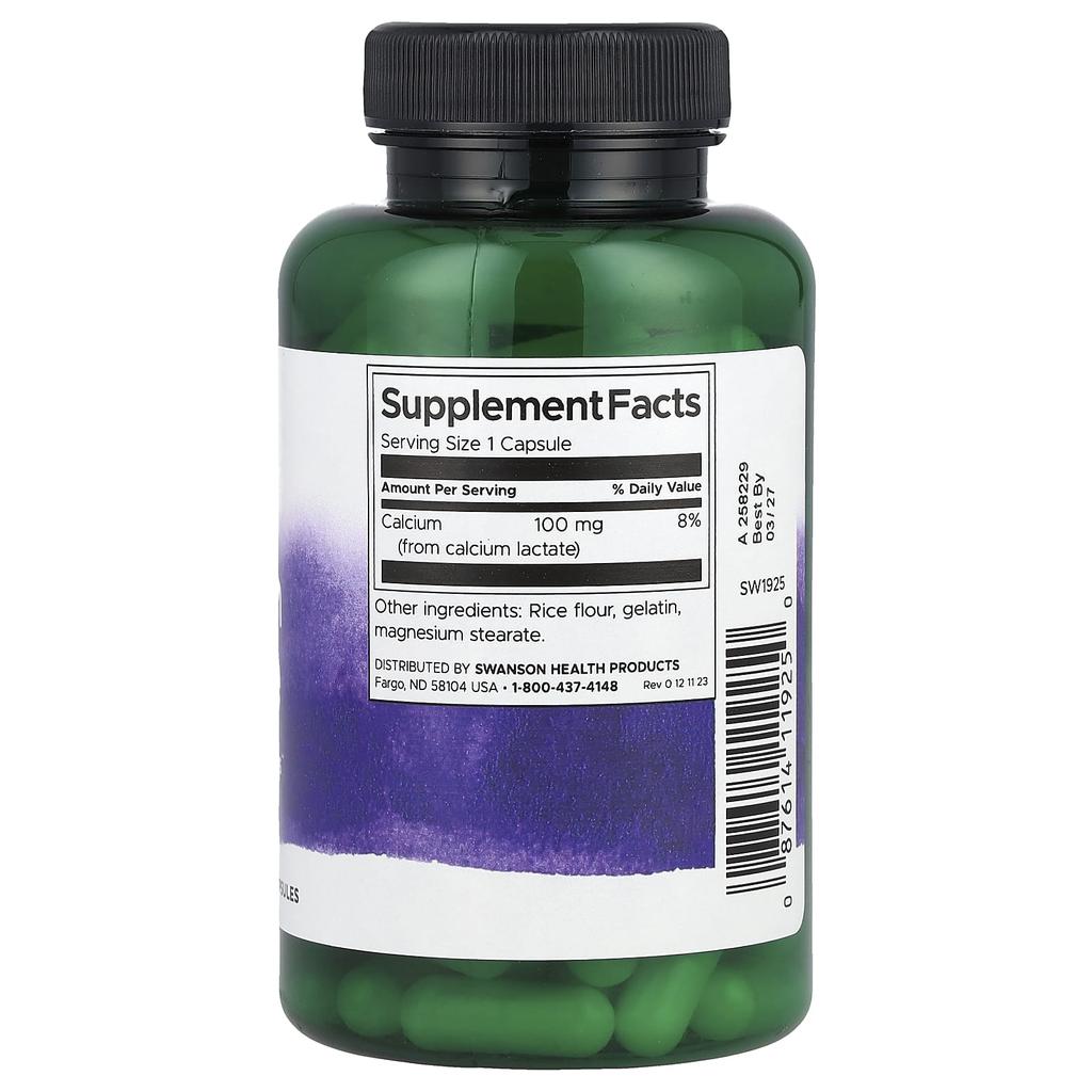 Calcium Lactate, 100Mg, 100 Capsules
