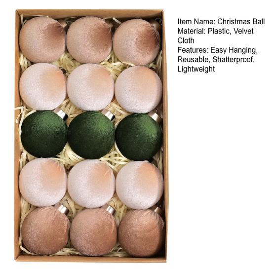 15 Pcs Christmas Ball Ornaments Lightweight Shatterproof Velvet Balls Reusable Festive Hanging Decorations for Home Xmas Tree