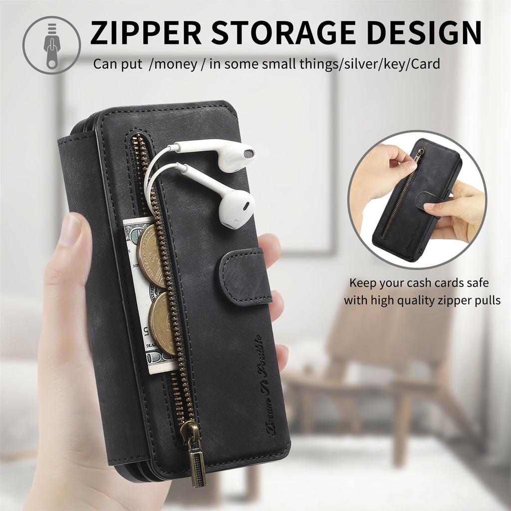 3-in-1 Luxury Leather Wallet Case for Samsung A13/A14/A15/A17...S21/S22/S23...w/ Stand, Shockproof, RFID, Multi-Slot & Zipper