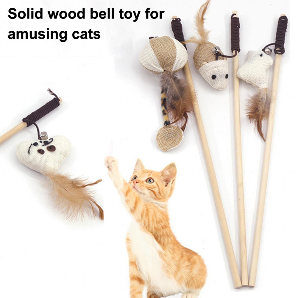 Funny Cat Stick Interactive Toy with Feather Lightweight Cat Teaser Wand Hunting Instinct Activation Cat Teaser Stick for Indoor