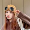 men's and women's autumn and winter windproof glasses, velvet ski caps, European and American knitted warm wool glasses hats