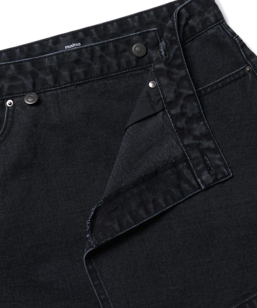 Musinsa Standard Woman Women'S Denim Mini Wrap Skirt [Washed Black]