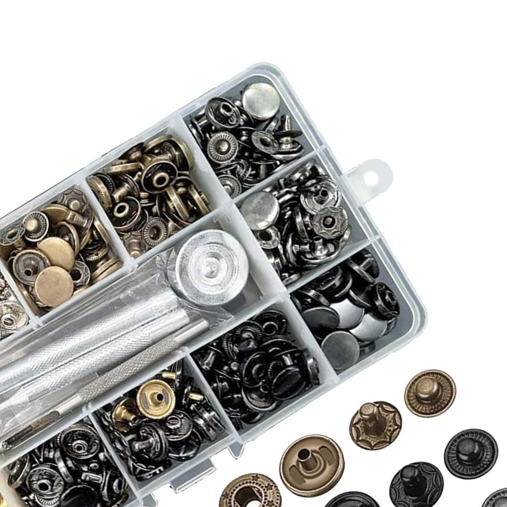 Snap Fastener Kit,Metal Snaps Buttons with Fixing Storage Box, 6 Color Clothing Kit for