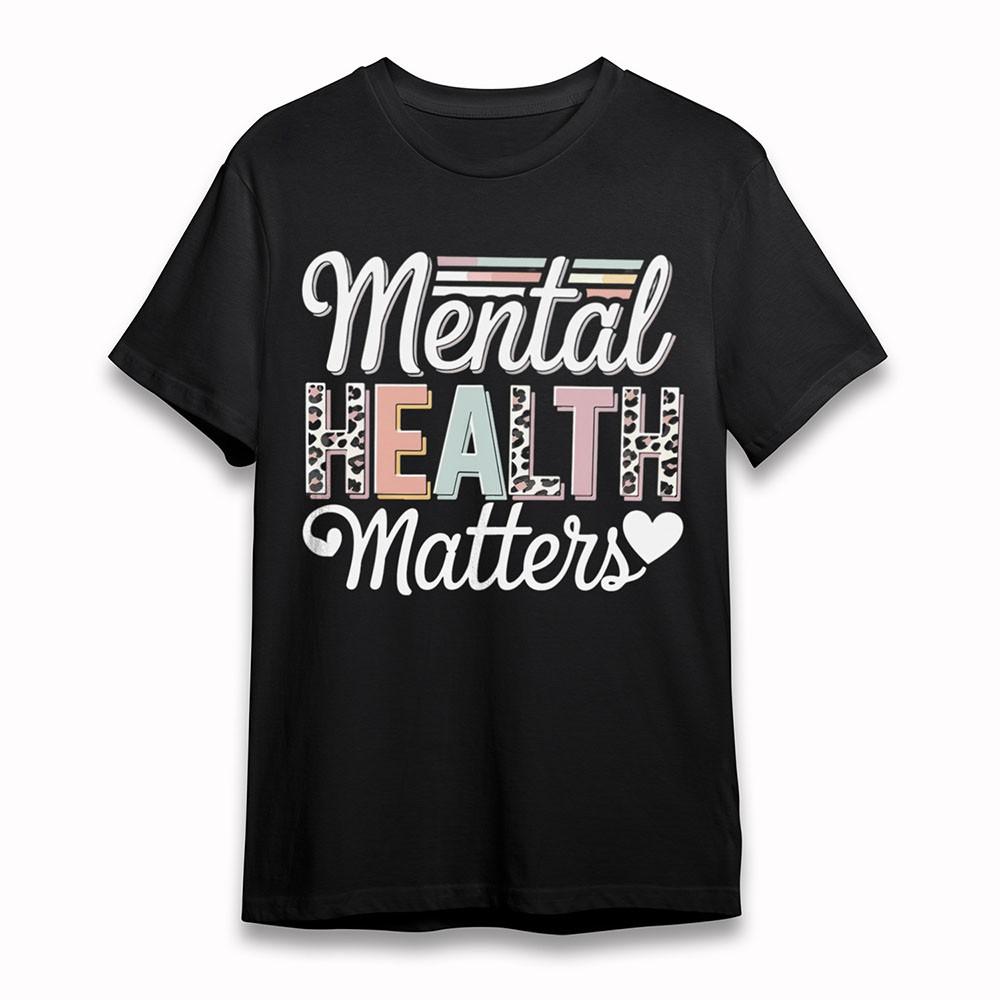 Women's Fashion T-Shirt Mens Womens Tees Top Mental Health Matters Tee Black Cotton Short Oversize