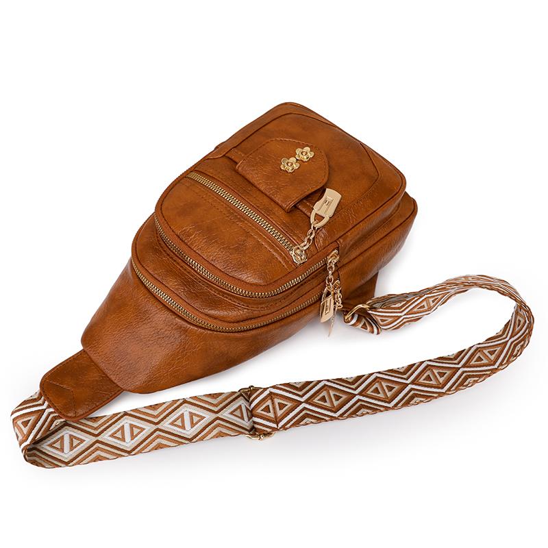 Женская нагрудная сумка, винтажная сумка через плечо из ПУ, многофункциональная сумка через плечо