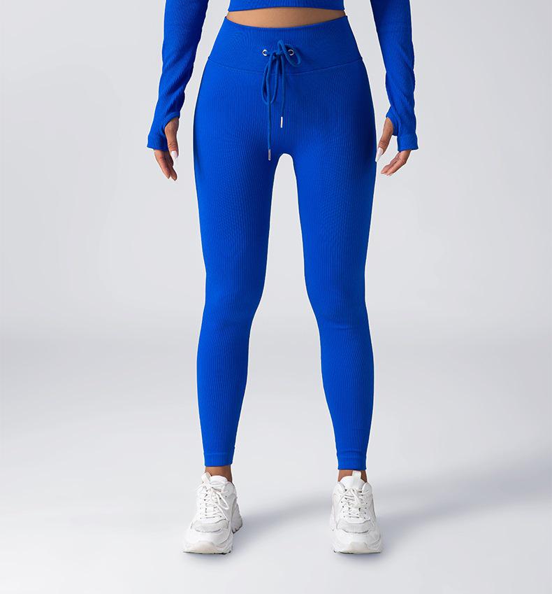 Women's Seamless Fitness Yoga Set: Zipper Long-Sleeve Top & Drawstring Hip-Lifting Trousers