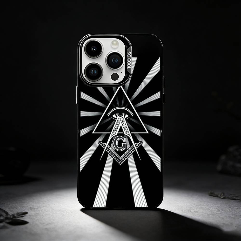 Чехол для телефона с символом масонства для iPhone 17,16,15,14,13,12,11 Plus,Pro Max,XS,Цветной серебристый чехол для телефона