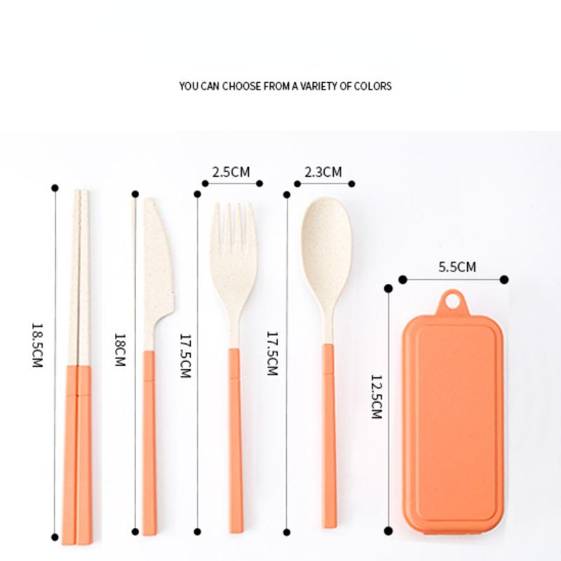 4pcs Easy to Carry Foldable Tableware Collection Wheat Straw Folding Chopsticks Cutlery Set with Box Picnic Camping Travel Tableware Set