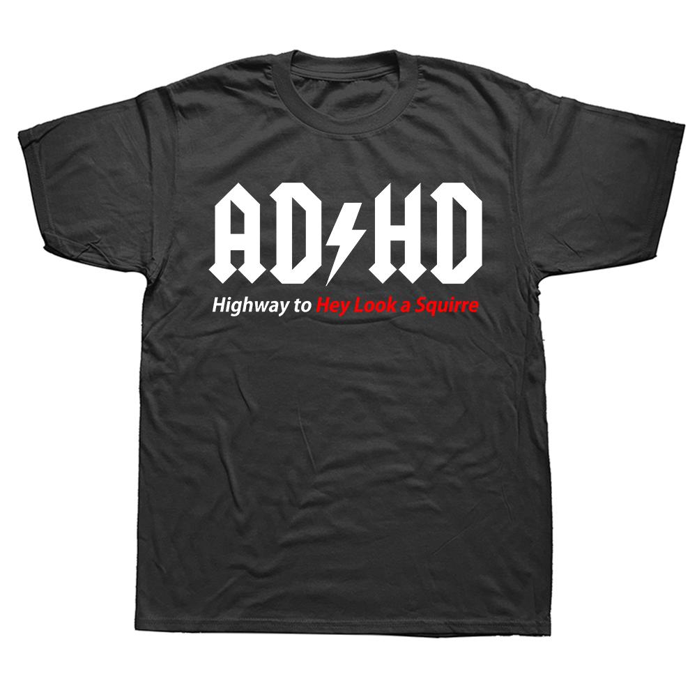Смешные футболки с графикой «ADHD: Трасса к „Эй, смотри, белка!»» для мужчин и женщин, модная повседневная футболка, 100% хлопок, свободная, оверсайз