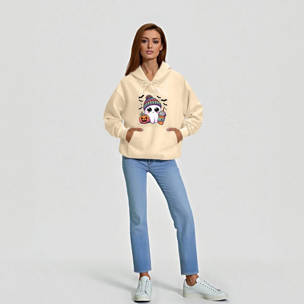Женская однотонная толстовка с капюшоном с длинным рукавом и принтом на Хэллоуин
