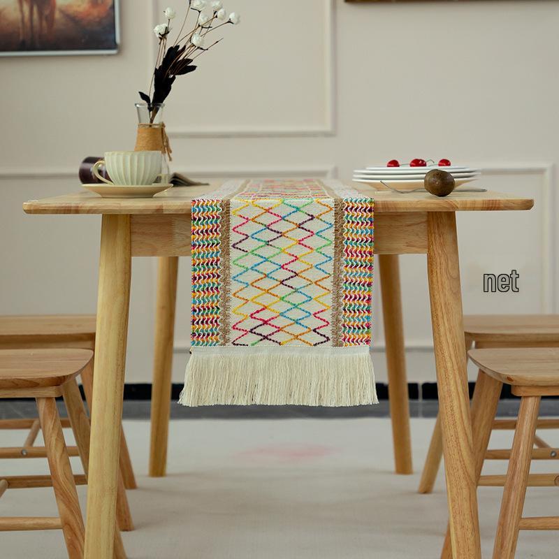 Скатерть Henggang из хлопка и льна в стиле ретро с кисточками – легкая роскошь в американском стиле