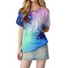 Женская футболка свободного покроя с открытыми плечами, V-образным вырезом и короткими рукавами, с градиентным принтом