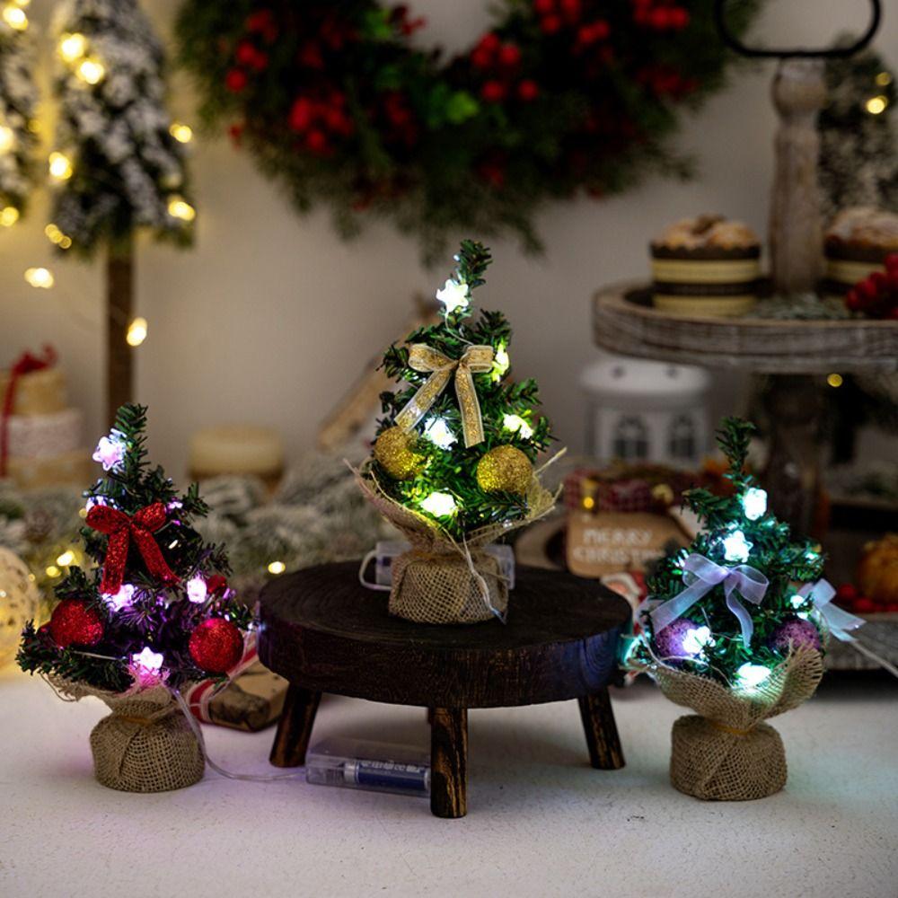 With LED Light Desktop Tree Ornaments 20cm Artificial Christmas Pine Tree Children Gifts