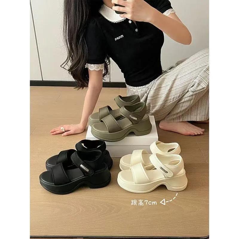 Летние сандалии 2025 года Женские Новые Увеличивающие рост Толстая подошва Повседневные Спортивные сандалии Модные и Универсальные Уличные сандалии