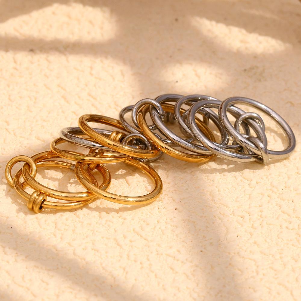 Multiple Layers Gold-plated Stainless Steel Multi-layered Contrasting Stacking Rings for Women Fashion Hand Jewelry