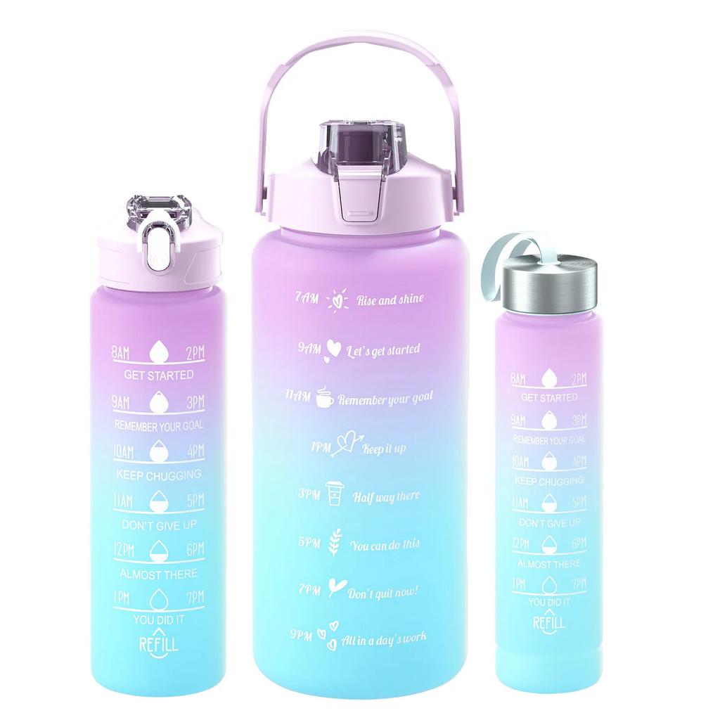 2 Liter Large Capacity Outdoor Frosted Gradient Sports Water Bottle Travel Fitness Water Cup with Scale Convenient Straw Cup