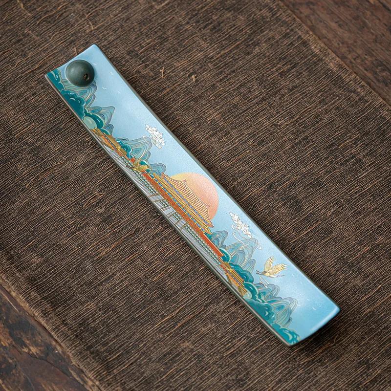 Enamel National Tide Line Incense Holder Decoration Ceramic Imitation Ancient Lying Incense Burner Household Sandalwood Stove
