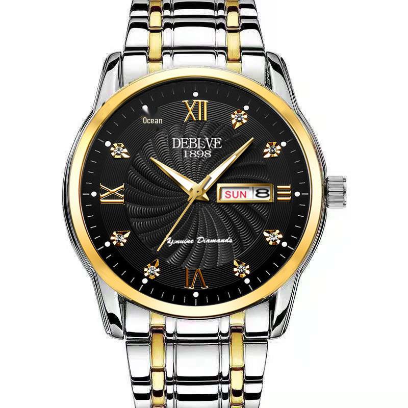 Мужские швейцарские часы с двойным календарем и браслетом из легированной стали, водонепроницаемые и люминесцентные.