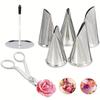 7pcs Cake Decorating Supplies, 5pcs Stainless Steel Icing Piping Nozzle Tips, 1pc Cake Flower Nail Trays and Flower Scissor, Cake Baking DIY Tools
