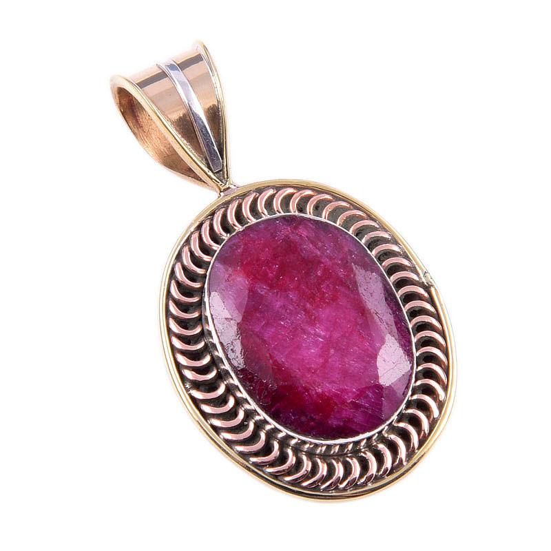 Red Ruby(Simulated) Handmade 925 Sterling Silver Two Tone Pendant 1.50" D3y84
