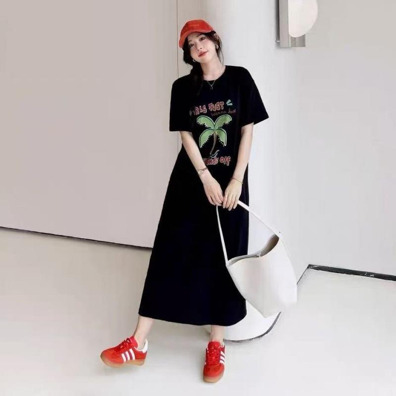Женское платье-футболка с короткими рукавами и круглым вырезом, большого размера, свободного кроя, длинное, в стиле кэжуал, длиной до колена, для сна