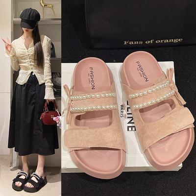 Толстоподошвенные однословные шлепанцы женские летние новые с бантом с юбкой повседневные пляжные крутые шлепанцы