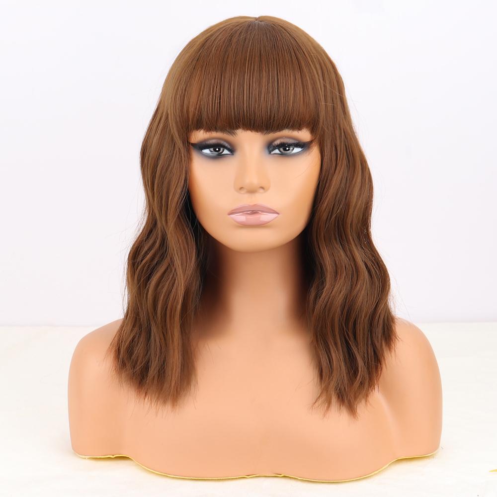 MISS WIG Светло-русый парик из синтетического волокна с натуральной волной и челкой, повседневная одежда, косплей, чистый цвет, блондинка, серый, черный, коричневый, волнистый парик