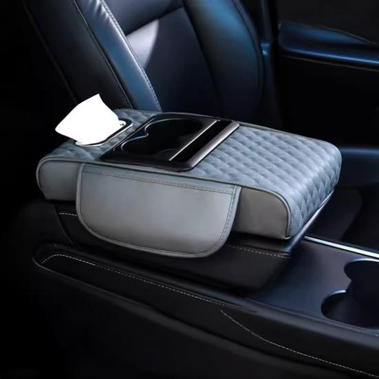 Car Armrest Box 5-in-1 Organizer with Cup Holder & Tissue Phone Slot Faux Leather Multifunctional Car Organizer Universal Vehicle Accessory