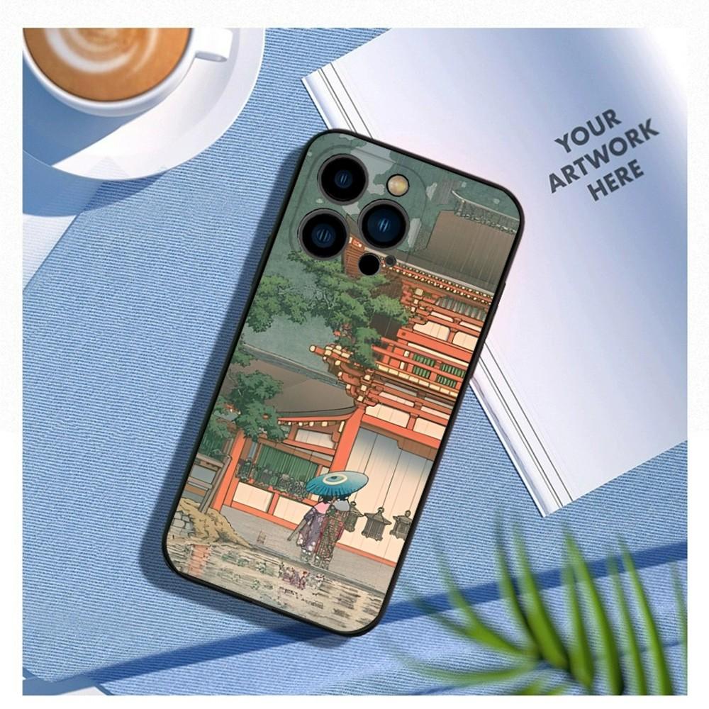 Японский стиль Искусство Япония Чехол для телефона Для iPhone 16,15,14,13,12 Mini 11 Pro XR,X,XS,MAX 7,8 Plus Силиконовый чехол Мягкий Черный