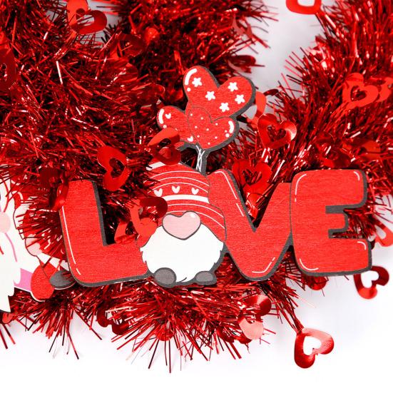Prelit Valentine's Day Heart Shaped Wreath with String Light Red Tinsel Wreath with Foil Hearts for Wedding Anniversary Front Door Wall Decor