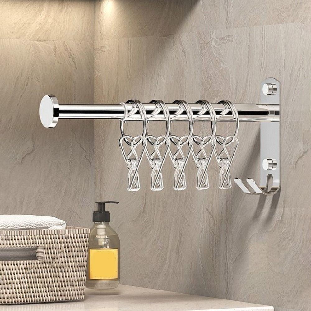 2Pcs Stainless Steel Clothes Drying Hanger Wall-mounted Balcony Drying Hook  Kitchen